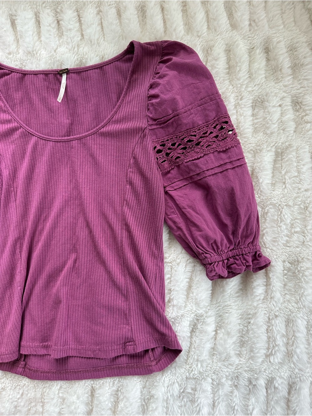 Free People Purple Puff Sleeve Scoop Neck Top Size S - Picture 2 of 4